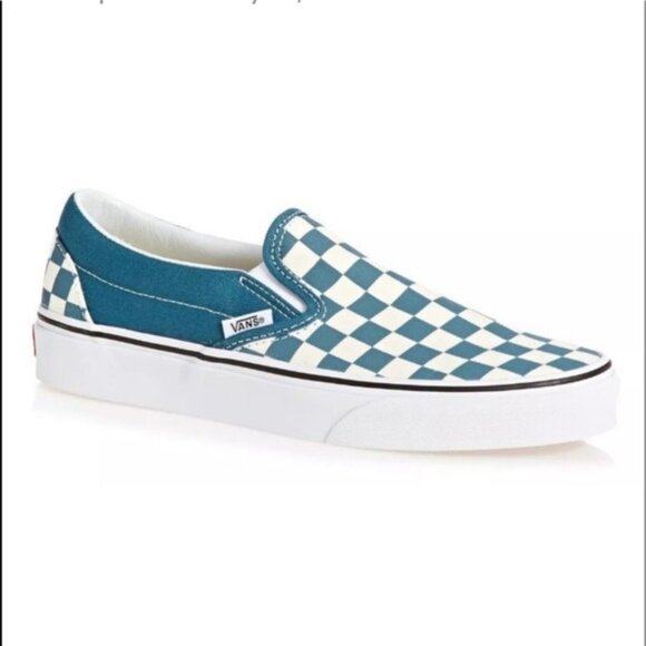 Vans classic slip on checkerboard blue white sneaker shoes casual canvas 7.5 new - Picture 2 of 5